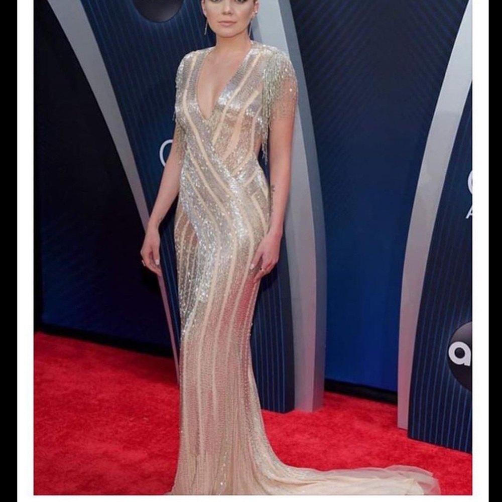 Nude and Silver Beaded Open Back Dress 40900 - Picture 3 of 5